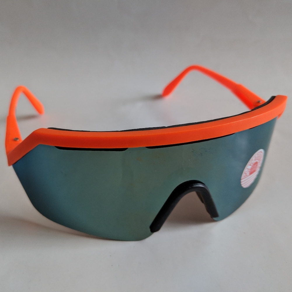 NWT TruVtg Neon Orange semi-rimless wrap sports blade iridium mirror sunglasses